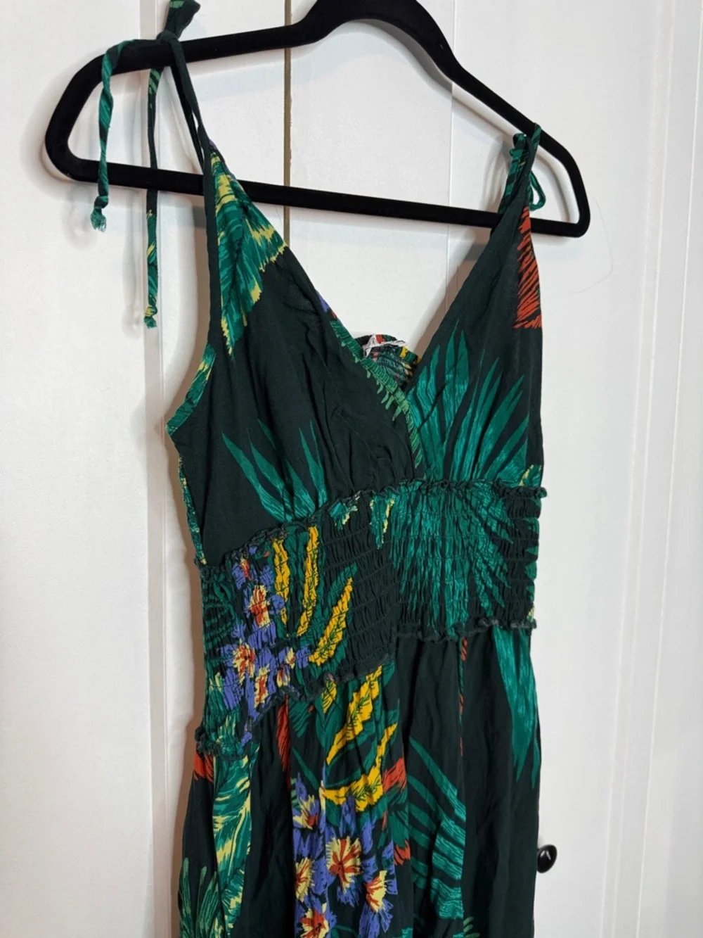 Anthropologie Patrons of Peace Med Black Maxi with Teal Tropical Palm Print - Picture 3 of 5
